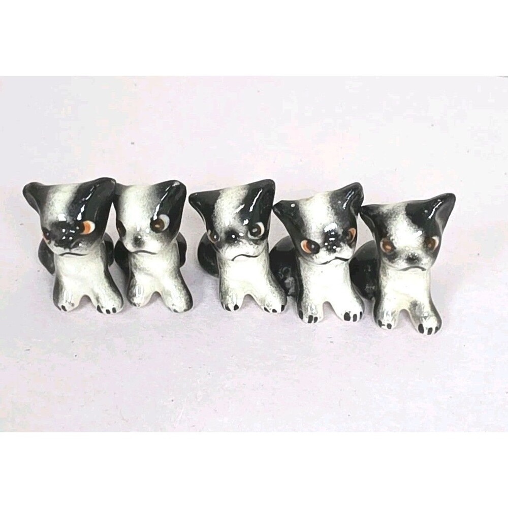 Vintage Figurines 1950's Porcelain Boston Terrier With 5 Puppies Japan - Picture 6 of 8